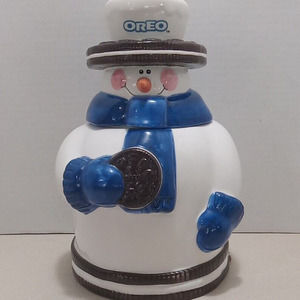 Nabisco Oreo Cookie Jar Snowman Ceramic Winter Chanukah Christmas Holiday 2000!